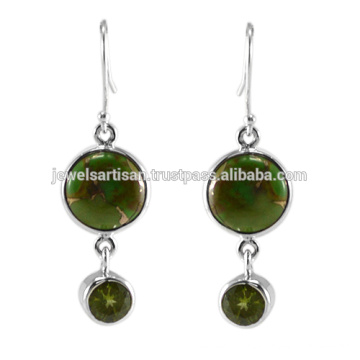 Beautiful Green Copper Turquoise E Peridot Gemstone 925 Sterling Silver Earring